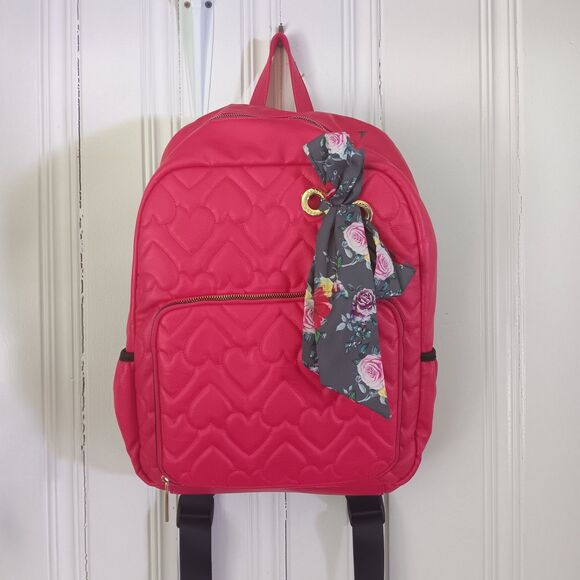Betsey Johnson Handbags - Betsey Johnson Women  Red Quilted Heart Shape Stitched Pattern Medium Backpack